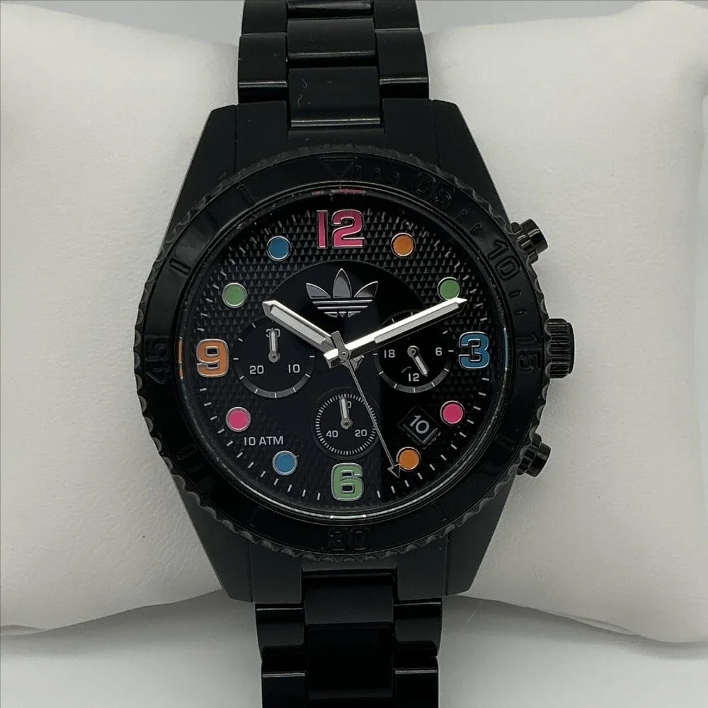 Adidas Brisbane Mens Watch 43mm Black Resin Sport Chronograph New Battery 8